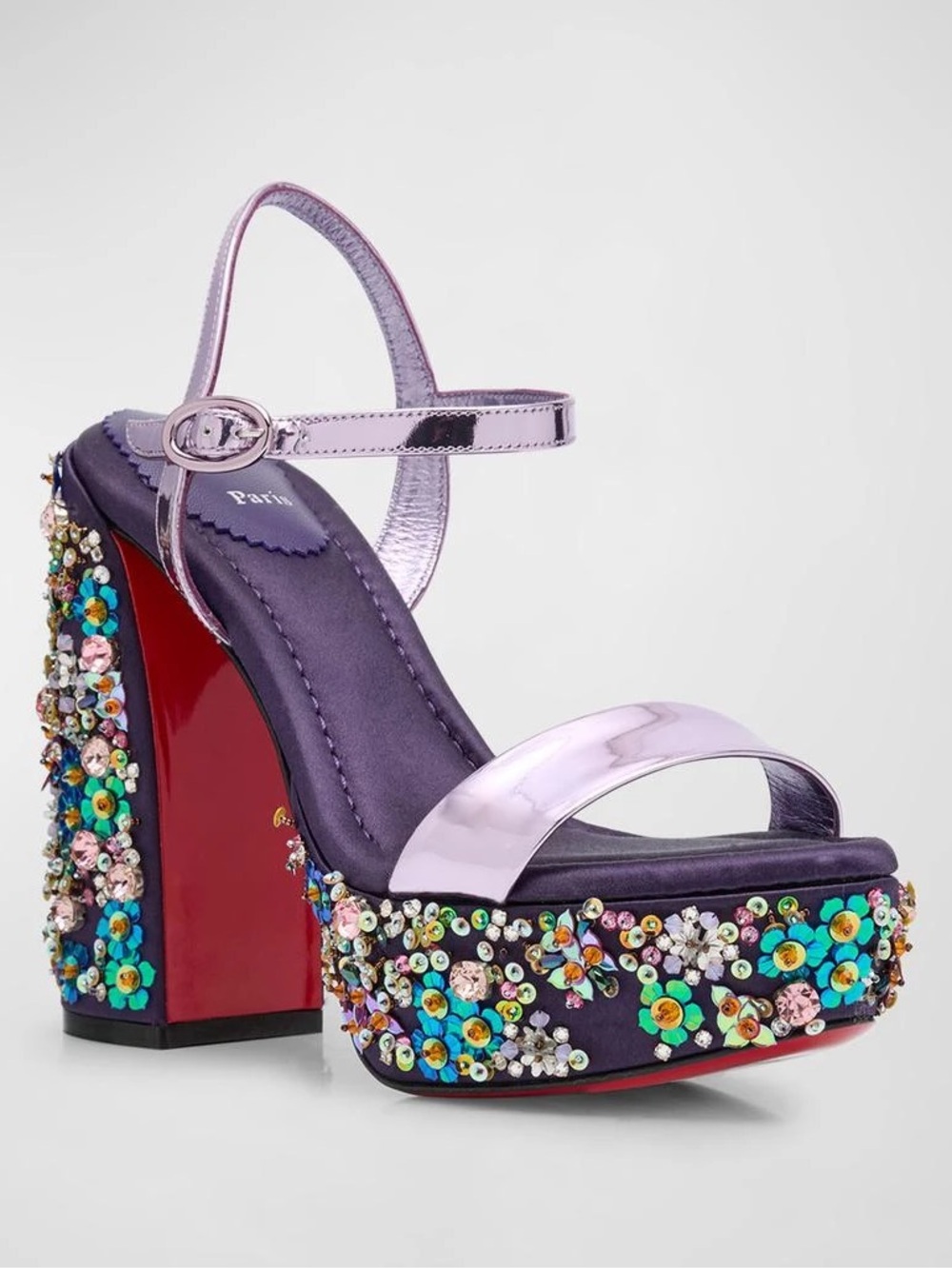 Christian Louboutin Metallic Purple Jeweled Platform Sandals